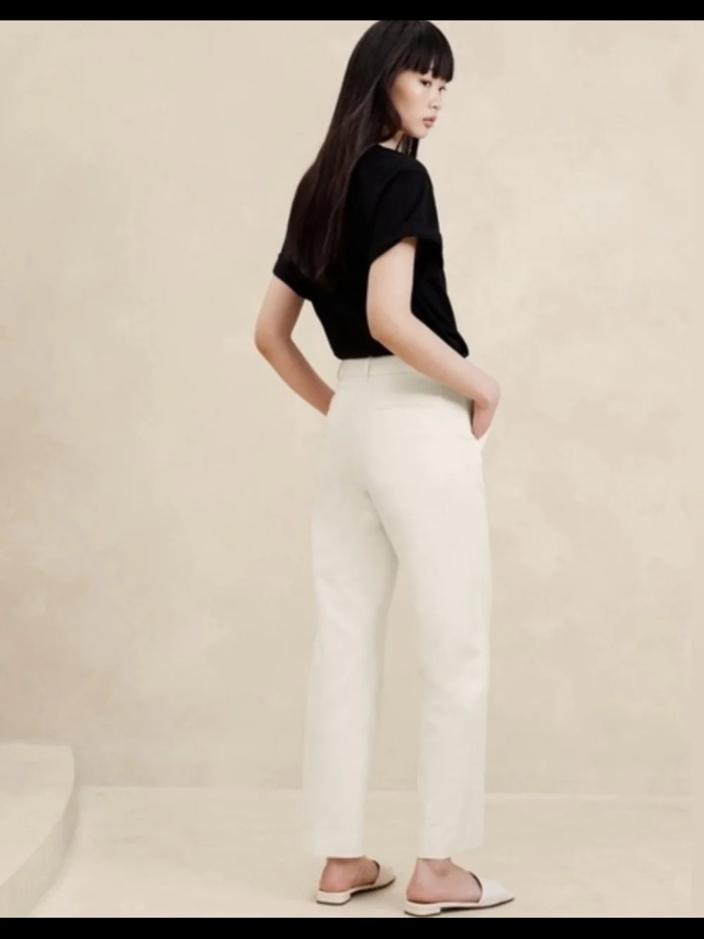 BANANA REPUBLIC Italian Cotton Linen Pants Seahaven Straight Women 10 Ivory Work